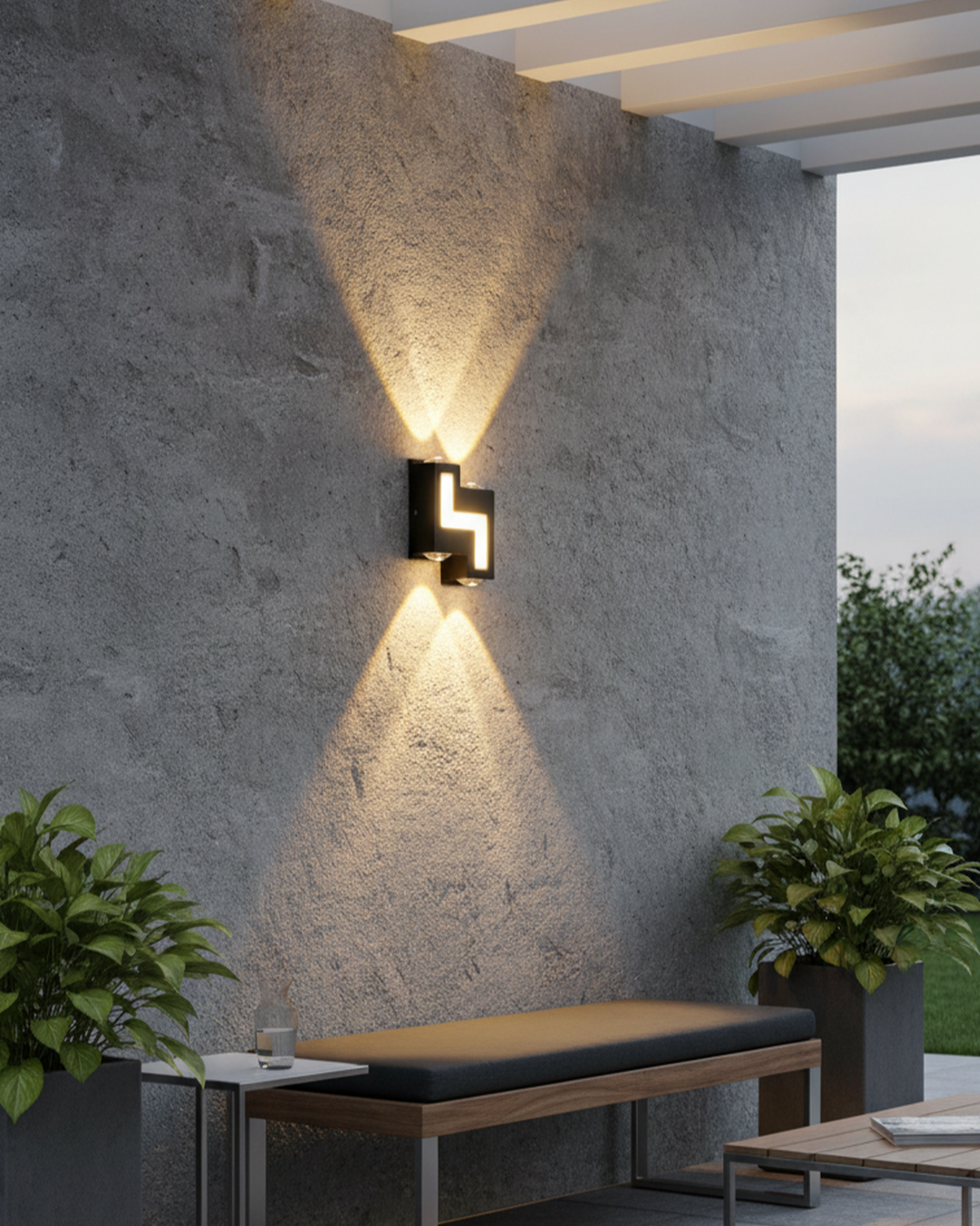 Swanart black wall lamp with up and down waterproof design, emitting warm white light, ideal for outdoor or bathroom lighting.