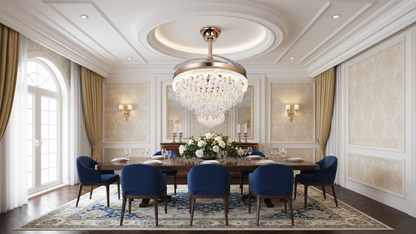 Swanart Luxury Crystal Ceiling Fan Chandelier with LED Light, Modern Gold Retractable Blade Fan, Remote Control, Decorative Ceiling Light for Living Room, Bedroom & Hall