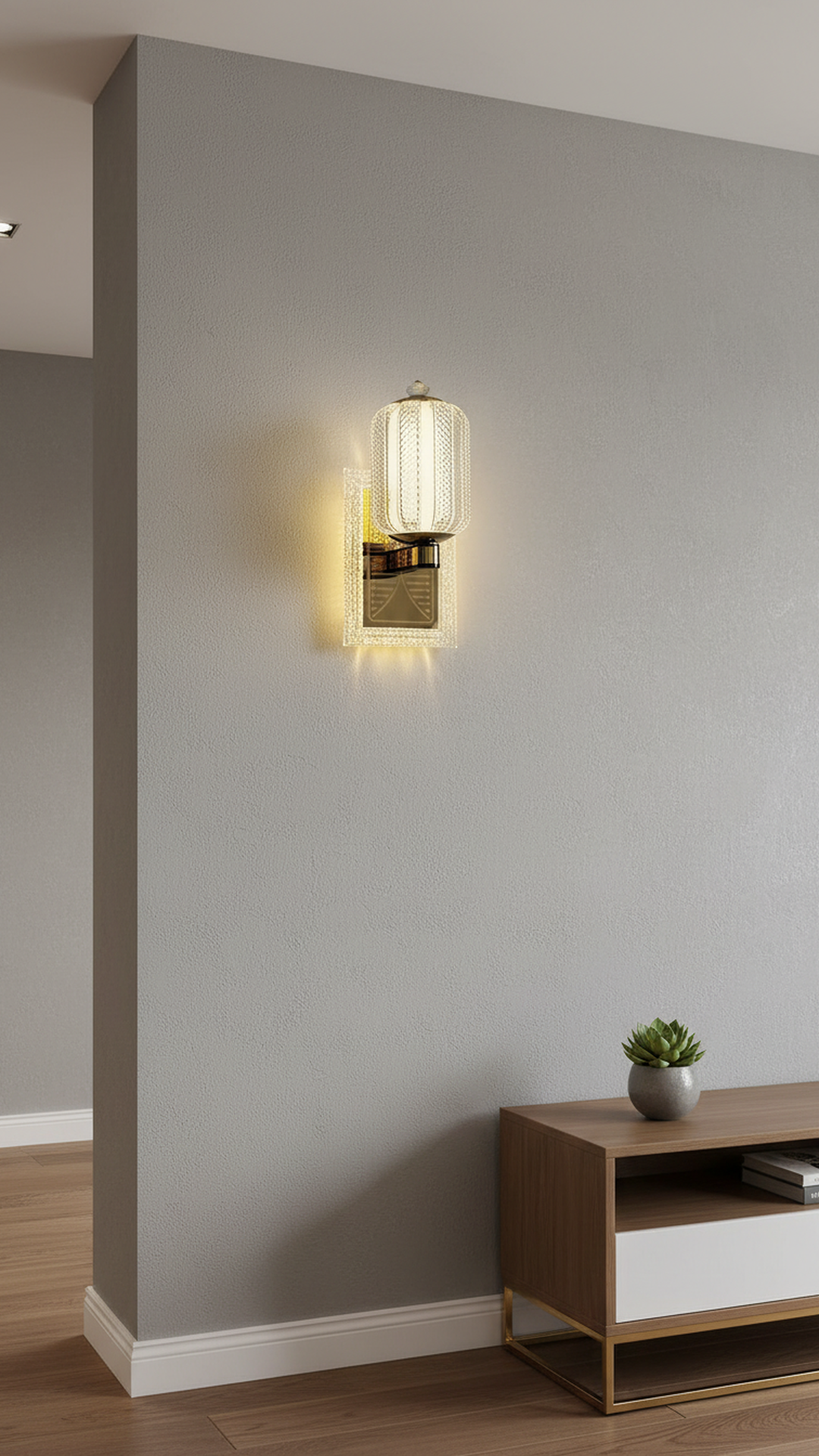 Swanart modern fiber LED wall light in gold, decorative wall sconce for living room, bedroom, or hallway indoor home décor.