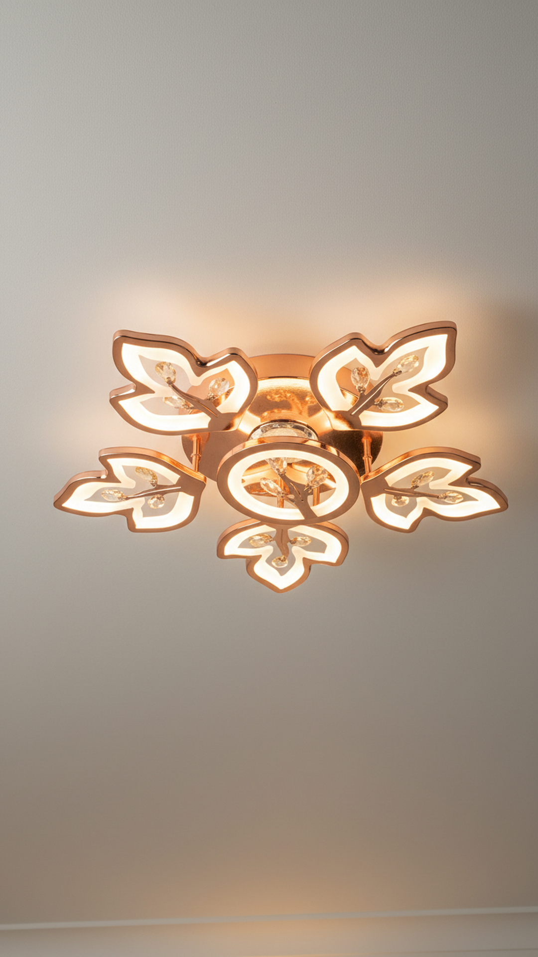 Swanart LumiLeaf Crystal Chandelier: Modern Rose Gold Ceiling Light with Dimmable 3-Color LEDs, Remote Control, Elegant Leaf Design for Dining Room, Living Room, Bedroom, Hallway - Swanart