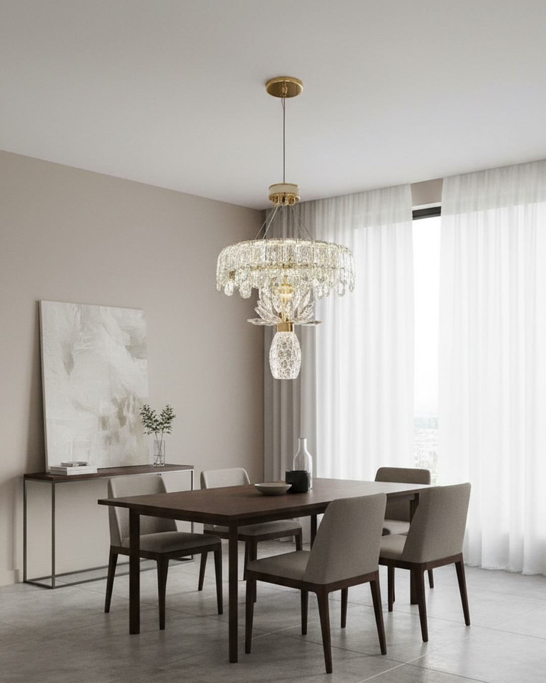 Swanart modern crystal chandelier pendant light with gold finish, adjustable height, LED lighting, suitable for living room, bedroom, dining room