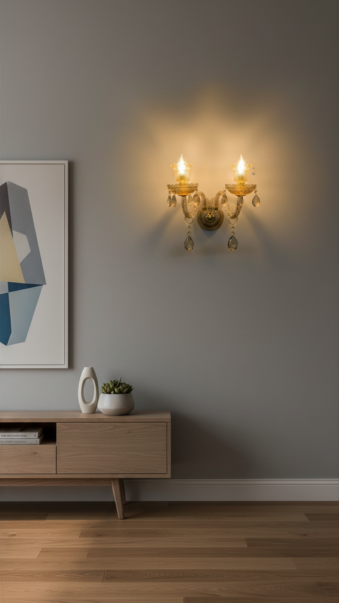 Swanart luxury crystal wall light with two gold sconces and hanging crystal drops, decorative LED wall lamp for living rooms and bedrooms