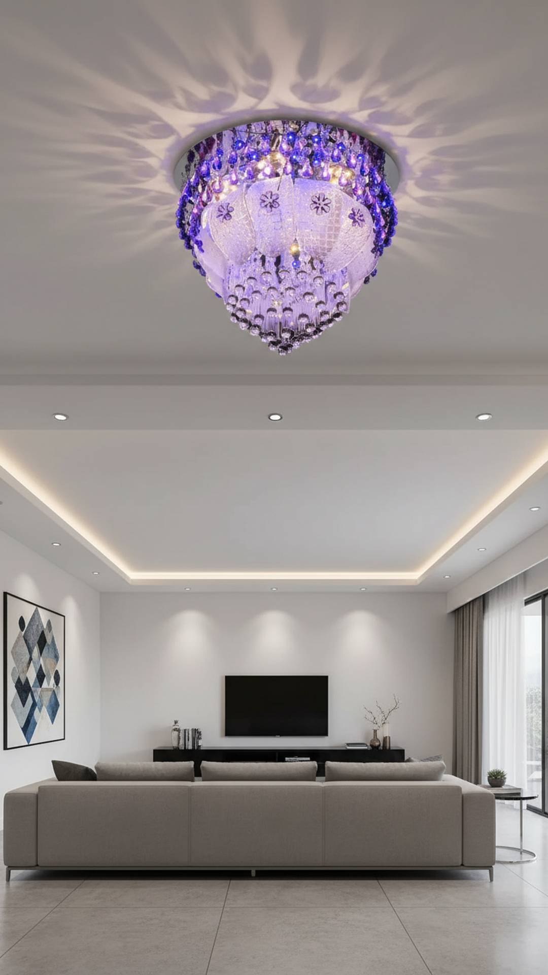 Swanart Prismara Modern Crystal Ceiling Chandelier with Remote | Multi-Color LED Lights | Bluetooth Music System | Rotating Crystal Pendant | 36cm x 36cm Elegant Design - Swanart