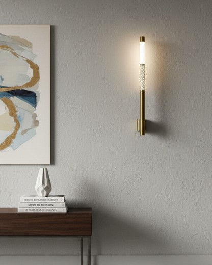 Swanart modern LED wall sconce with gold finish, warm white decorative lighting for living room, bedroom, or hallway indoor wall.