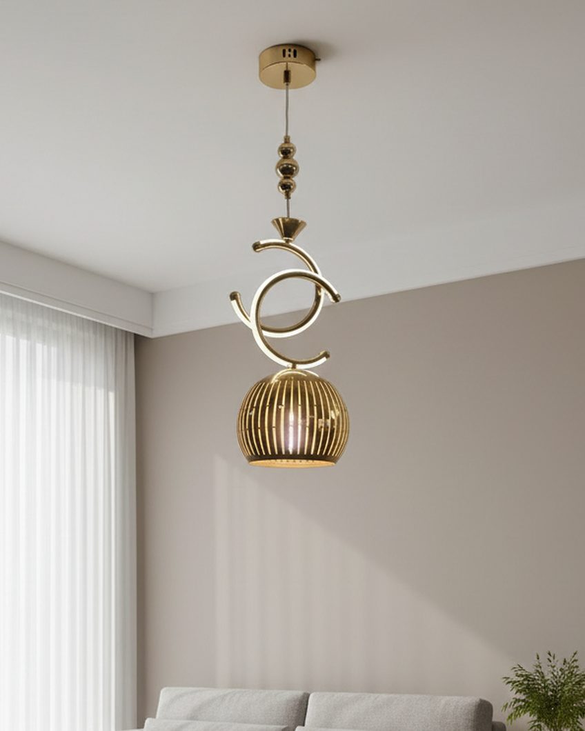 Swanart modern gold pendant light hanging from ceiling, decorative LED lamp for living room, bedroom, dining area, or kitchen decor
