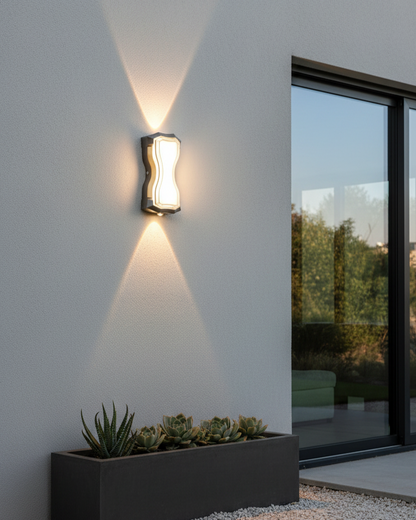 Swanart modern outdoor LED wall sconce in black finish, waterproof decorative light for porch, garden, or patio exterior lighting