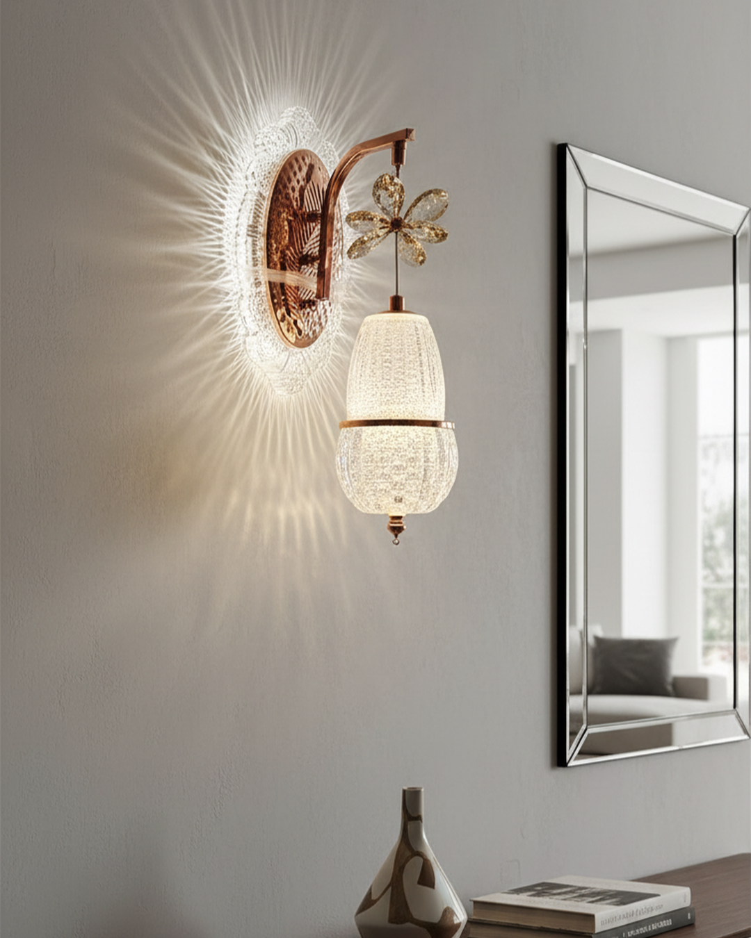 Swanart luxury crystal butterfly wall light with rose gold finish and LED sconce, decorative lighting for living rooms and bedrooms
