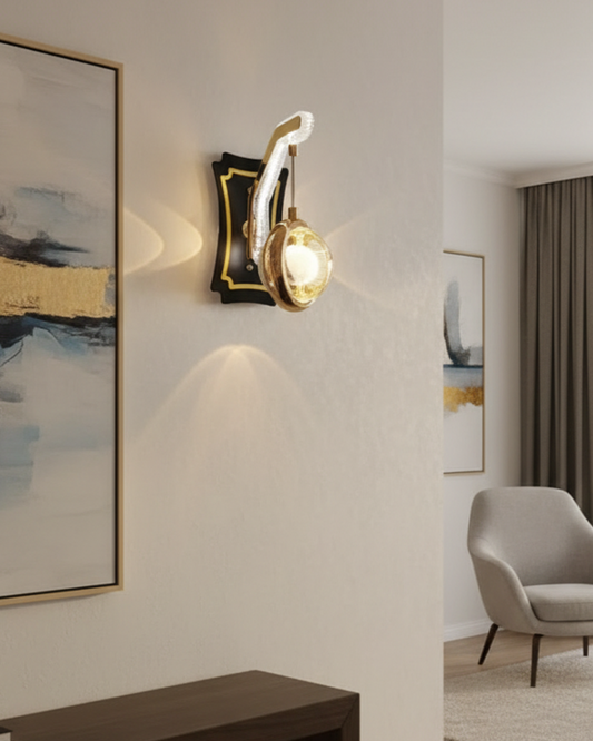 Swanart modern crystal LED wall light with golden finish, decorative wall sconce for living room, bedroom, or hallway indoor lighting