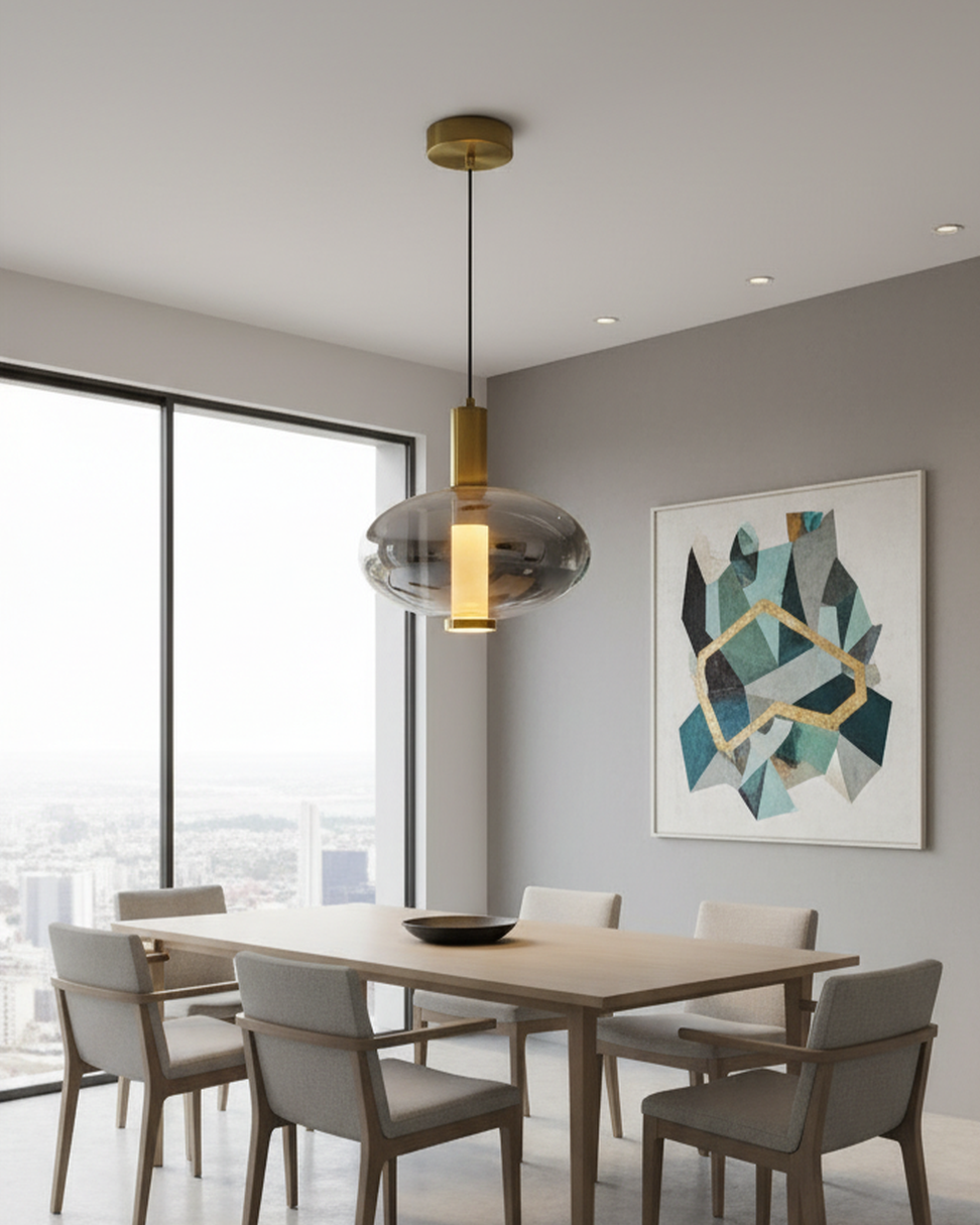 Swanart Modern Grey Glass Pendant Light for Living Room, Hanging Light, Pendant Lamp, Decorative Ceiling Light, Adjustable Height Suspension Light for Dining Room, Kitchen Island & Bedroom