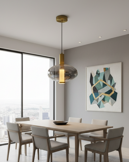 Swanart Modern Grey Glass Pendant Light for Living Room, Hanging Light, Pendant Lamp, Decorative Ceiling Light, Adjustable Height Suspension Light for Dining Room, Kitchen Island & Bedroom
