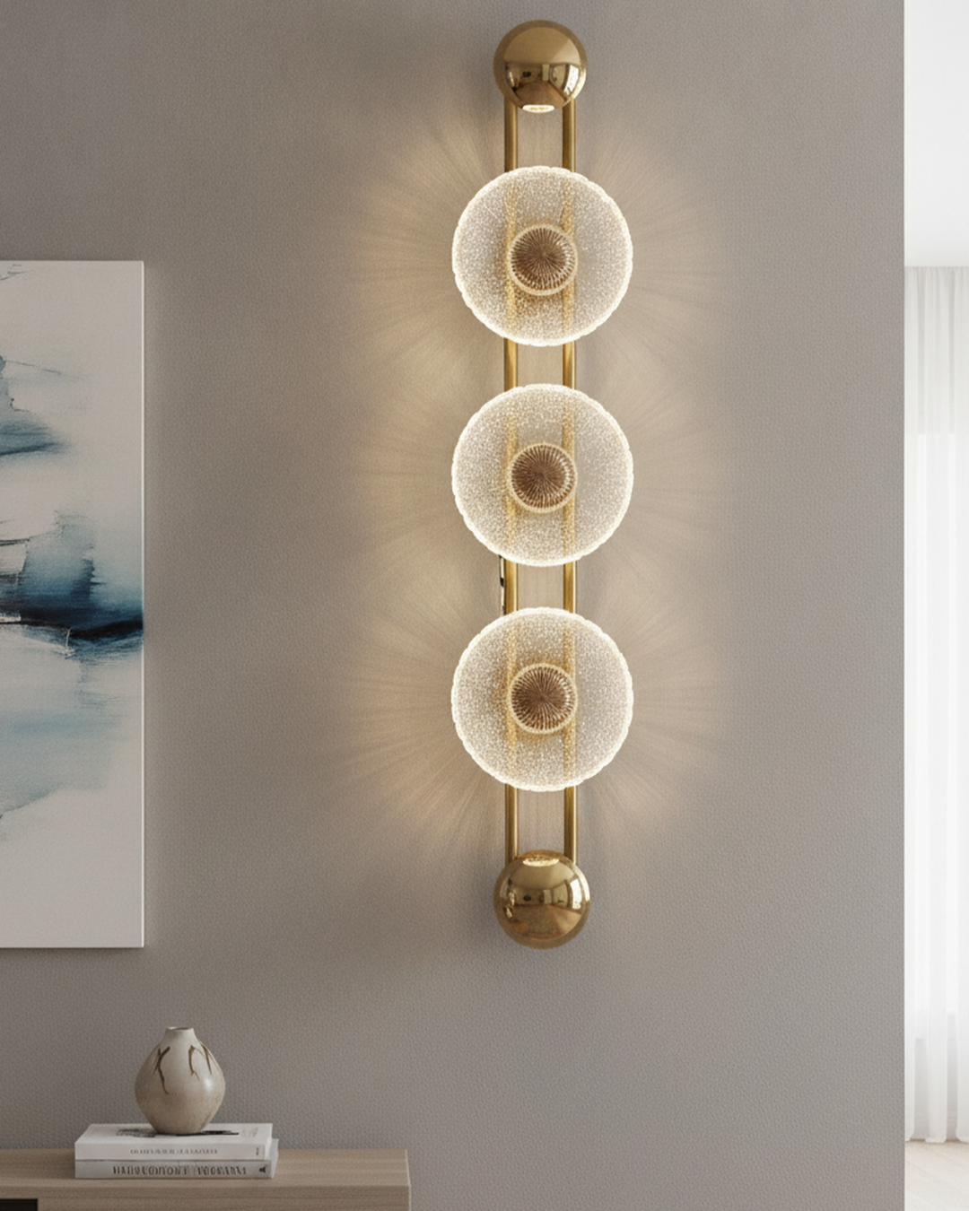 Modern Swanart LED wall light with crystal glass and gold finish, decorative sconce suitable for bedrooms, living rooms, and hallways.