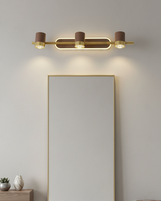 Swanart modern LED vanity mirror light with three gold wall sconces, warm white lighting for bathroom or dressing table decor