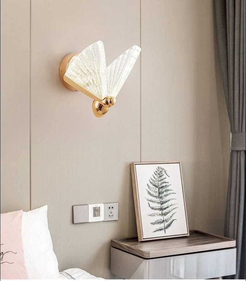 LED ACRYLIC BUTTERFLY SHAPE GOLDEN METAL WALL LIGHT - WARM WHITE - Swanart
