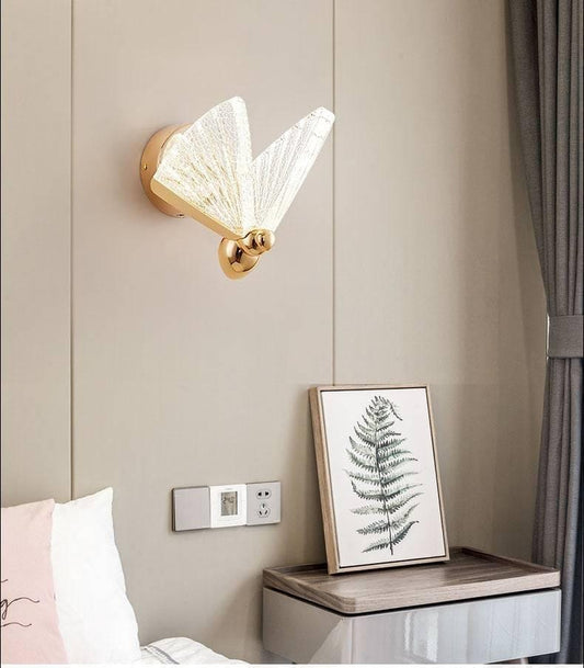 LED ACRYLIC BUTTERFLY SHAPE GOLDEN METAL WALL LIGHT - WARM WHITE - Swanart