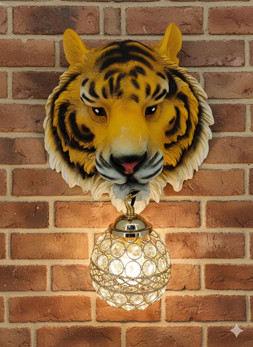 Regal Tiger Head Wall Sconce Wild Crystal Lighting - Swanart