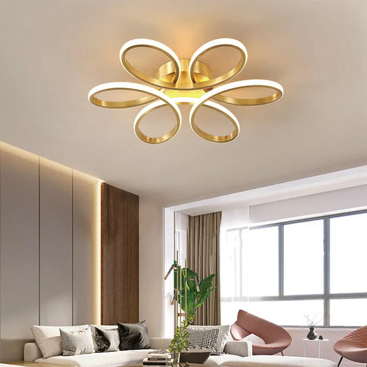 Swanart Modern LED Ceiling Light with Gold & Rose Gold Accents, Flower-Shaped Design, Energy-Saving LED, Ideal for Bedroom, Living Room, or Dining Area - Swanart