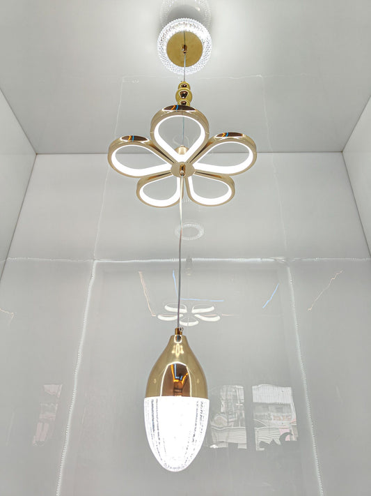 Swanart Florilight Modern Crystal Glass Ceiling Light with 3-in-1 Color Changing LED, Adjustable Height (75cm-110cm), Elegant Gold Finish for Home & Office Decor - Swanart