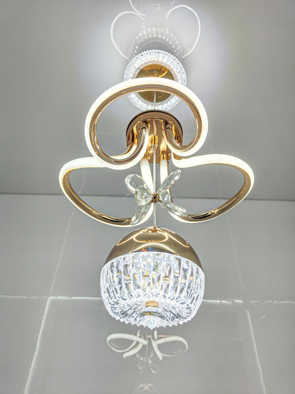 Swanart Modern LED Chandelier with Crystal Pendant - Dimmable Gold Ceiling Light Fixture for Living Room, Dining Room, Bedroom - Swanart
