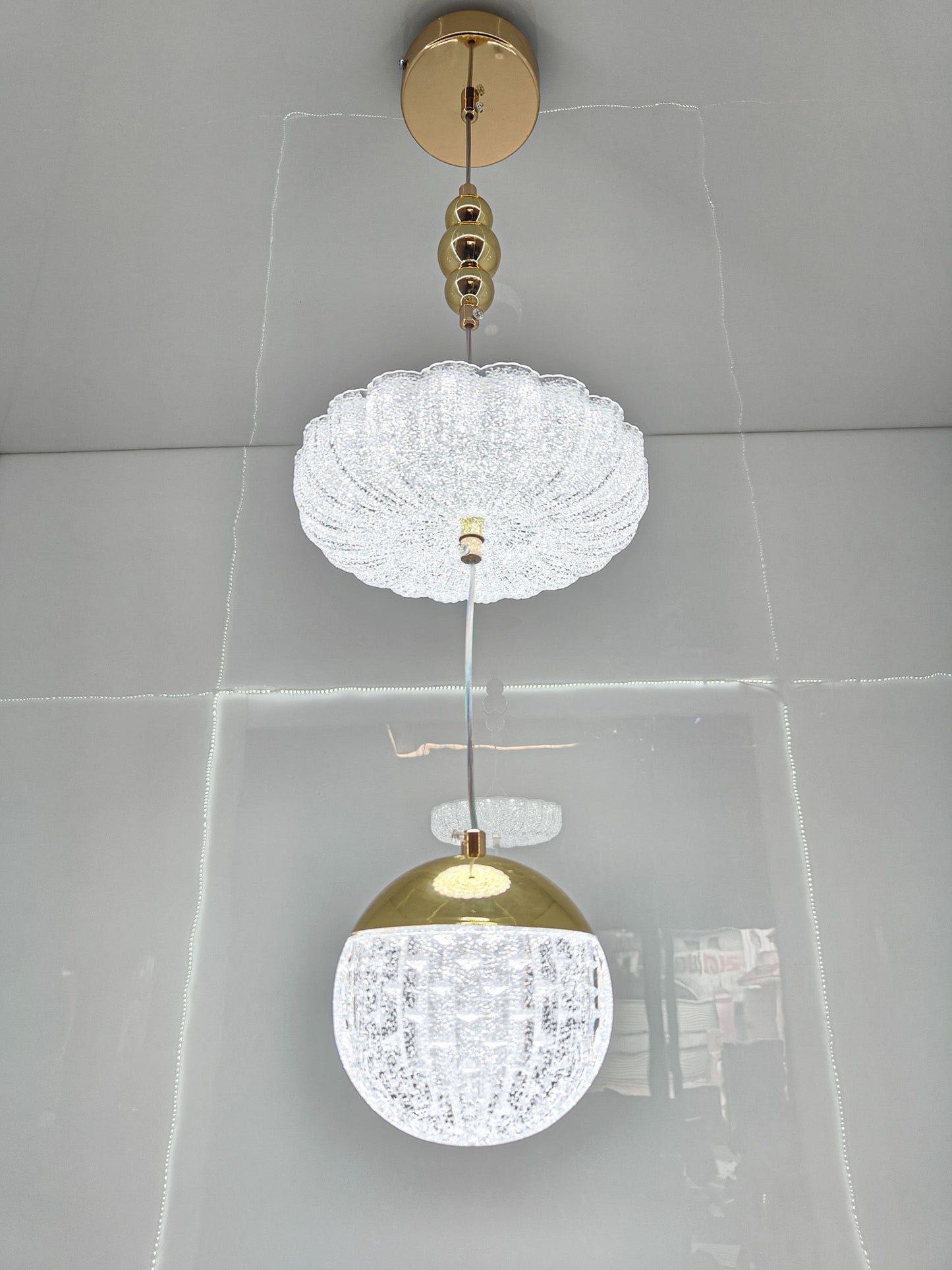 Swanart Modern Crystal Chandelier for Living Room - Elegant 2-Tier Hanging Pendant Light Fixture with Globe Shade for Bedroom, Dining Room & Foyer - Swanart