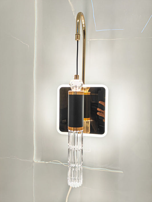 Swanart Modern Crystal Wall Sconce with LED Mirror - Elegant Bathroom Vanity Light Fixture with Gold Finish & Crystal Shade - Swanart