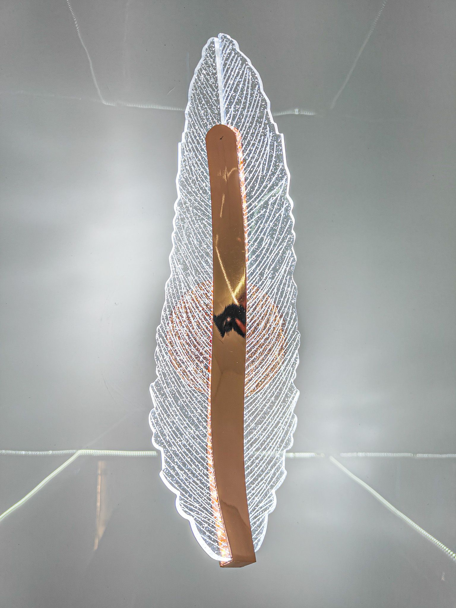 Swanart Elegant 33 cm Crystal Feather LED Wall Light – Modern Acrylic Rose Gold Accent Wall Lamp, Warm, Cool Light & Natural, Decorative Sconce for Living Room, Bedroom, and Hallways - Swanart