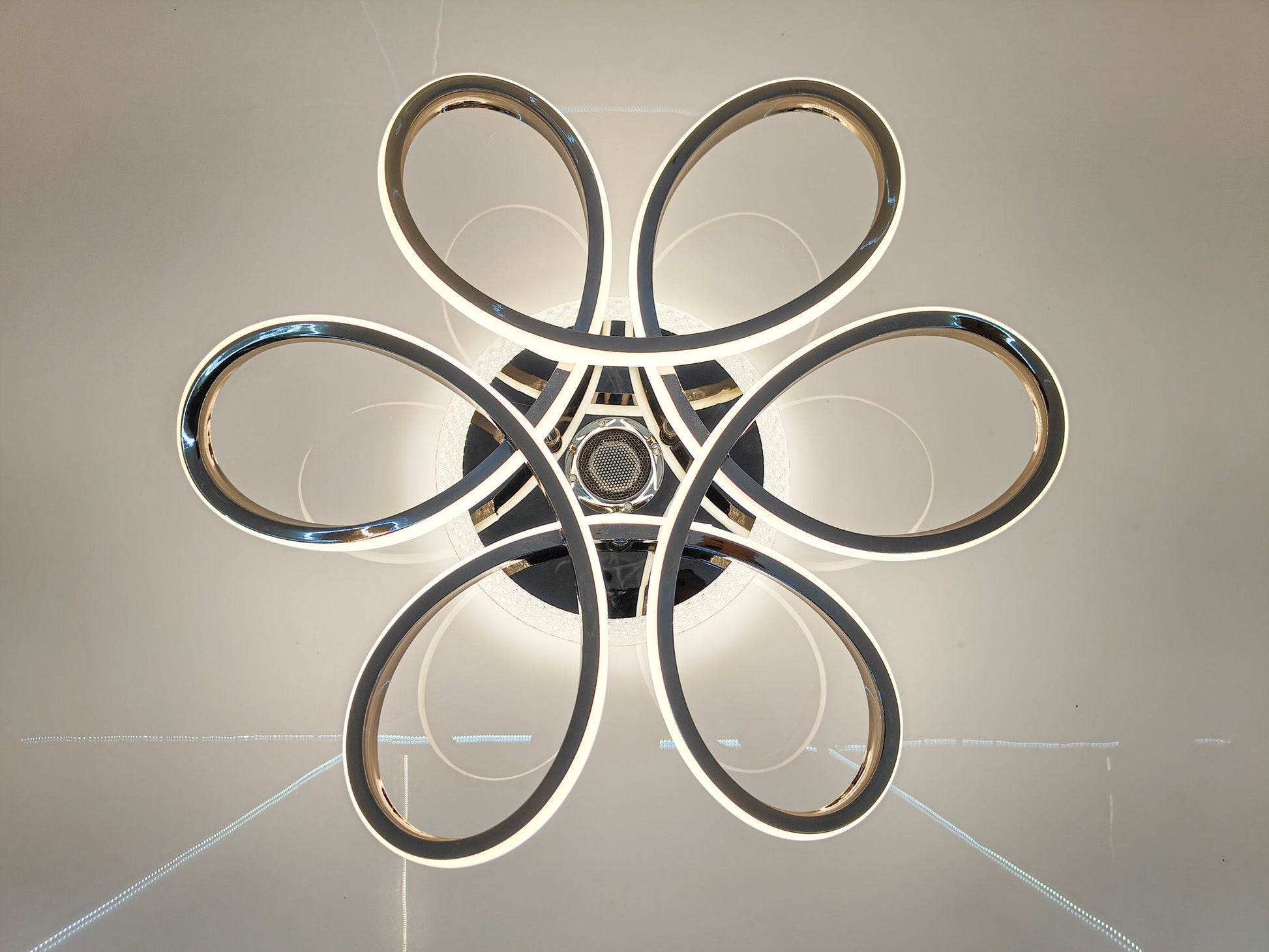 Swanart Florex Modern LED Ceiling Light with Bluetooth Speaker & Remote Control | Dimmable Swirl Design Chandelier for Living Room, Bedroom, Dining Room | Energy-Efficient, Easy Install Home Lighting Fixture - Swanart