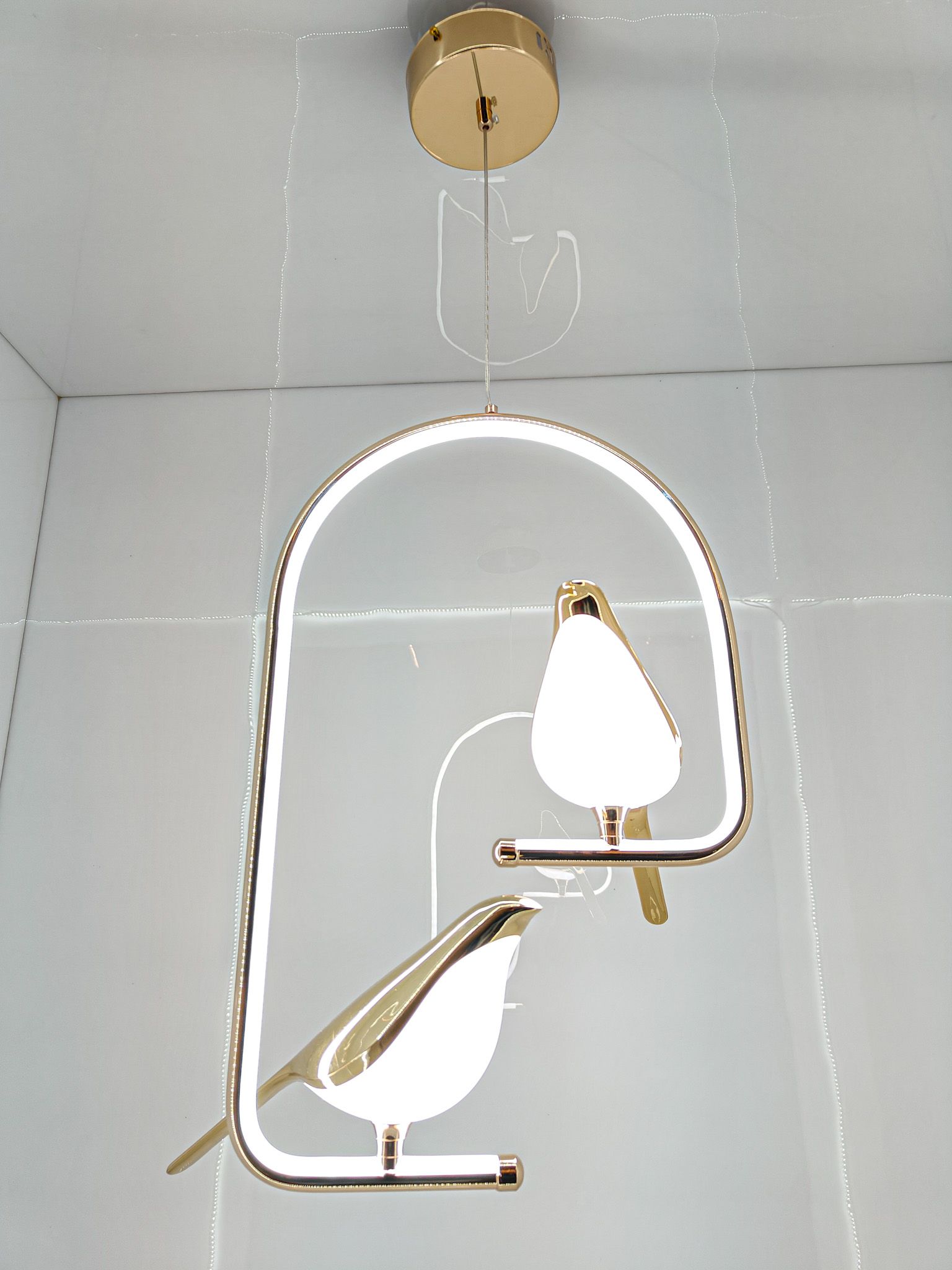 Swanart Modern Dual Bird LED Pendant Light – Elegant Gold Finish Hanging Chandelier for Living Room, Dining, Bedroom & Home Decor Lighting | Unique Artistic Ceiling Lamp Fixture - Swanart