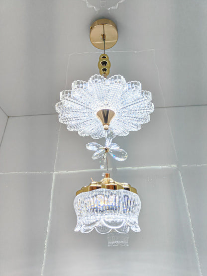 swanart Modern Luxury Crystal Chandelier Pendant Light Fixture with Gold Finish, Adjustable Height Ceiling Lamp for Dining Room, Bedroom, Entryway, Living Room - Elegant Sparkle - Swanart