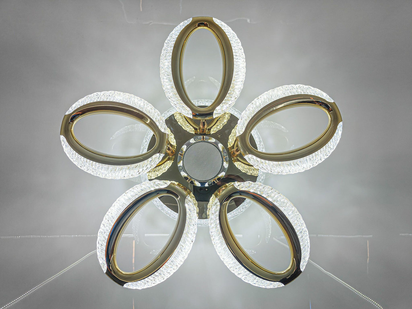 Swanart Modern LED Ceiling Light with Bluetooth Speaker & Remote Control | Dimmable 46cm Smart Flush Mount Fixture for Living Room, Bedroom & Dining | Elegant Gold Finish Ambient Lighting - Swanart