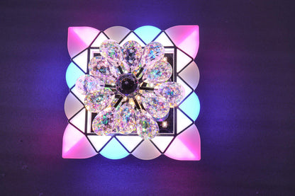 Swanart Dynamic Moving Crystal Flower Chandelier – Multi-Color RGB LED Decorative Ceiling Lamp for Modern Living Rooms & Bedrooms, Enhances Home Ambiance - Swanart