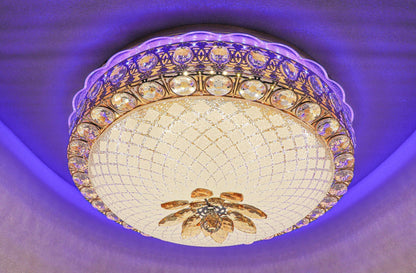 Swanart Etheréa Crystal LED Ceiling Light – 50cm RGB Color-Changing Flush Mount with Remote Control & Bluetooth Music System – Luxurious Glass, Crystal, and Metal Design - Swanart