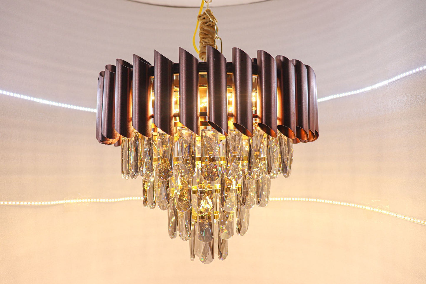 Swanart Elegant Brown Frame & Black Crystal Pendant Light - Stylish Illumination for Your Space
