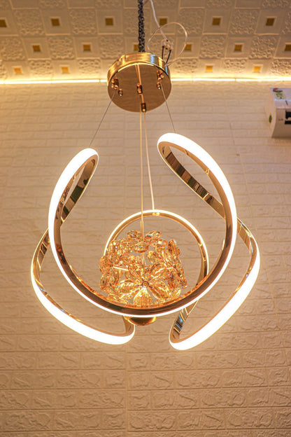 swanart Modern LED Crystal Chandelier Light with Gold Finish, Adjustable Hanging Pendant Ceiling Lamp with Energy-Saving LED and Elegant Crystal Ball Design for Living Room, Dining, Bedroom, Hall - Swanart