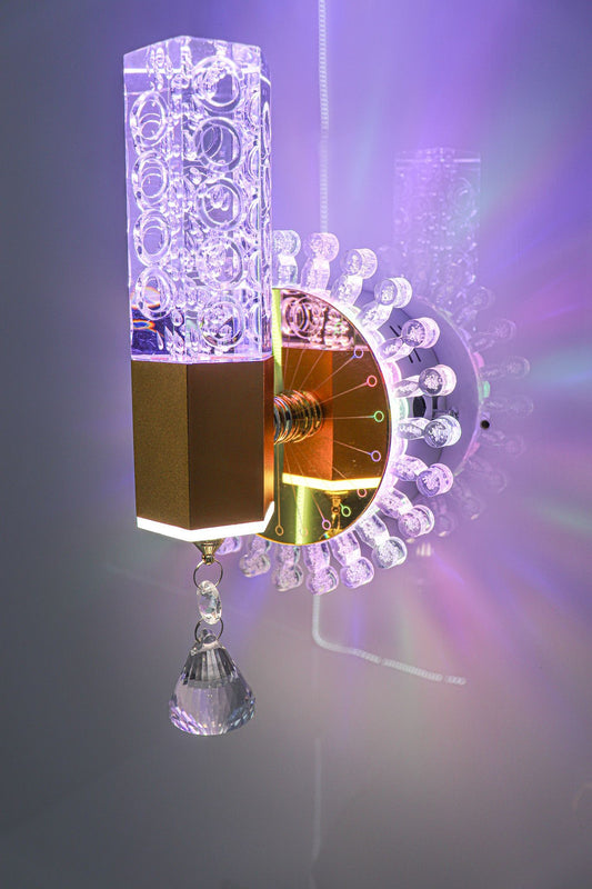 SWANART Modern Crystal Wall Sconce LED Color Changing Wall Light Fixture Ambient Lighting for Bedroom, Living Room, Hallway, and Dining Room Decor - Swanart