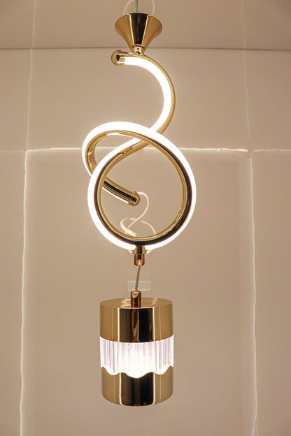 Swanart Modern Gold Spiral Pendant Light - Stylish LED Hanging Lamp with Crystal Accent and Adjustable Height, Perfect for Dining Rooms, Living Rooms, and Bedrooms - Swanart