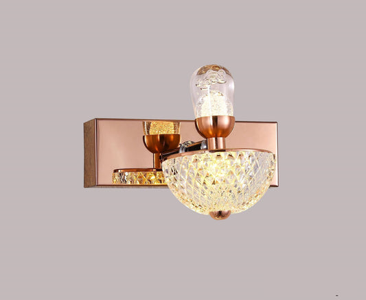 swanart Rose Gold Crystal Wall Sconce - Modern LED Wall Light with Diamond Cut Glass Shade, Dimmable, Ideal for Living Room, Bedroom, and Hallway Decor - Swanart