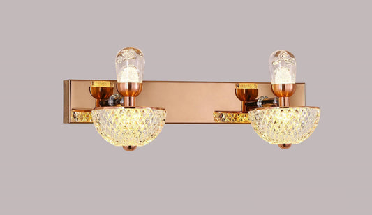 swanart Modern Rose Gold Wall Sconce - Dual LED Wall Light with Diamond Cut Glass Shades, Energy Efficient, Ideal for Living Room, Bedroom, and Hallway Decor - Swanart