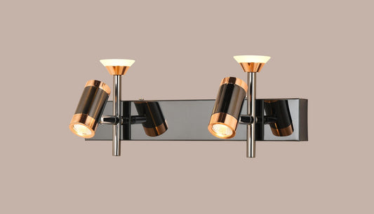 swanart Modern Black and Rose Gold Wall Sconce - Dual Adjustable LED Wall Light with Cylindrical Shades, Energy Efficient, Ideal for Living Room, Bedroom, and Office Decor - Swanart