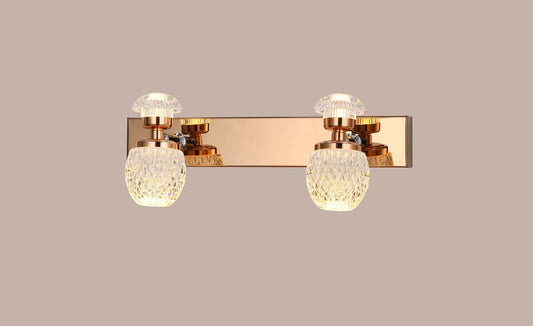 Swanart Luxury Crystal Glass Double LED Wall Light for Bedroom, Living Room & Vanity | 2-Light Fixture with Golden Mirror Finish | Decorative Modern Wall Lamp | 32cm Width, 13cm Height, 6.5cm Depth - Swanart