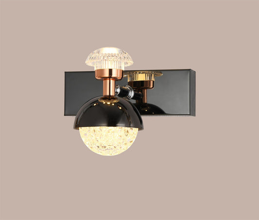 swanart Modern Rose Gold and Black Crystal Wall Sconce - LED Wall Light with Dual Shade Design, Energy Efficient, Ideal for Living Room, Bedroom, and Hallway Decor - Swanart