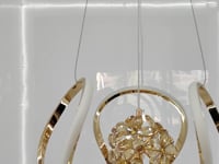 swanart Modern LED Crystal Chandelier Light with Gold Finish, Hanging Pendant Ceiling Lamp