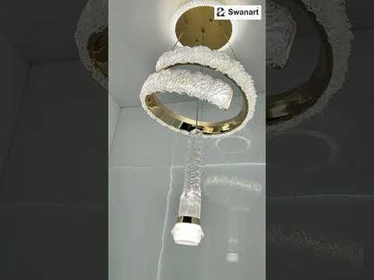 Swanart Icelis Crystal LED Chandelier – Modern Pendant Ceiling Light with 3-in-1 Color Change, Adjustable Height, Luxurious Crystal & Metal Design, Ideal for Living Room, Dining Room & Bedroom