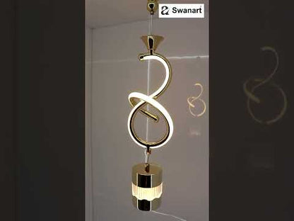 Swanart Modern Gold Spiral Pendant Light - Stylish LED Hanging Lamp with Crystal Accent and Adjustable Height, Perfect for Dining Rooms, Living Rooms, and Bedrooms