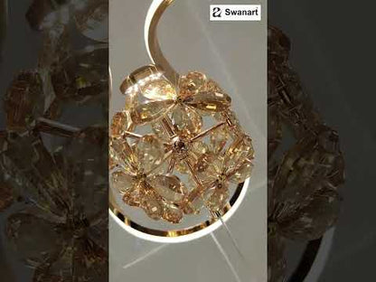 swanart Modern LED Crystal Chandelier Light with Gold Finish, Adjustable Hanging Pendant Ceiling Lamp with Energy-Saving LED and Elegant Crystal Ball Design for Living Room, Dining, Bedroom, Hall