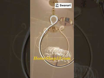 Swanart Modern Gold Halo Pendant Light - Stylish LED Hanging Lamp with Glass Rods and Adjustable Height, Perfect for Dining Rooms, Living Rooms, and Bedrooms