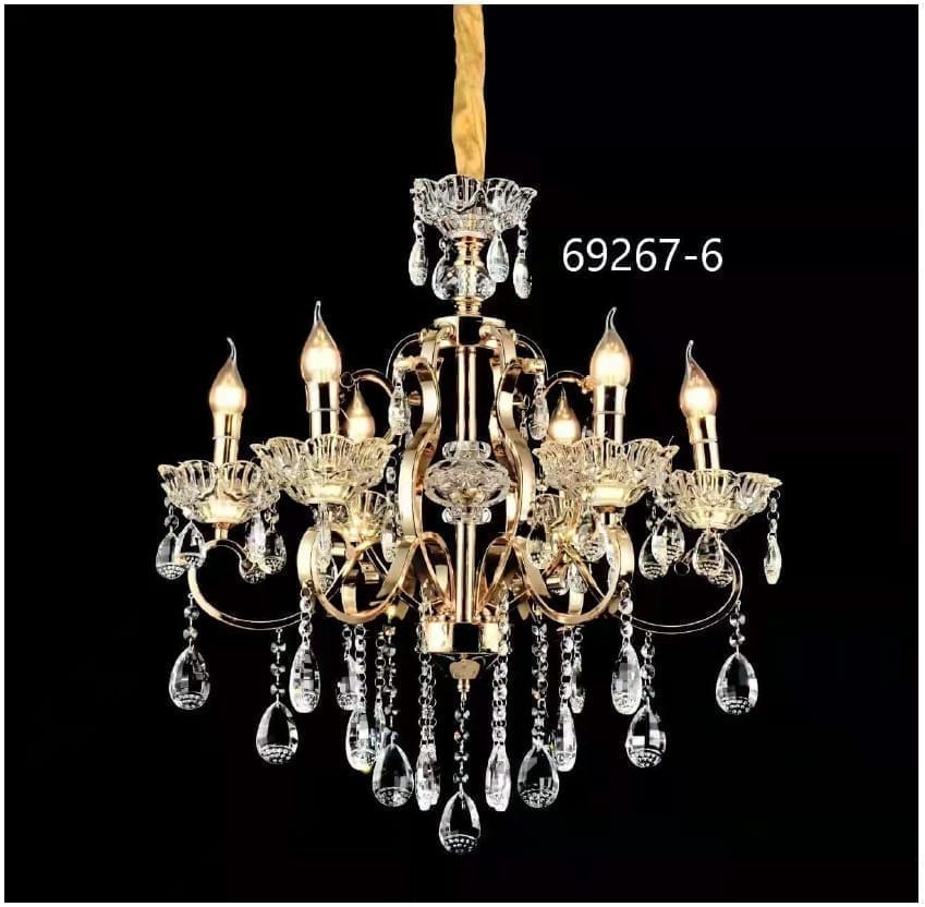 Elegant Swanart Italian Chandelier 69267-6 with intricate metalwork and multiple glass candle-style lights.