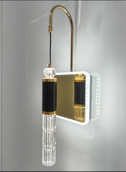 Swanart Modern Crystal Wall Sconce with LED Mirror - Elegant Bathroom Vanity Light Fixture with Gold Finish & Crystal Shade - Swanart
