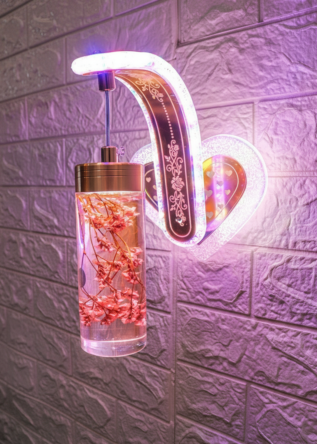 Swanart Glowing Blossom Wall Lamp with multicolor flower pattern, ideal for hallways and dining spaces, illuminated wall decor.